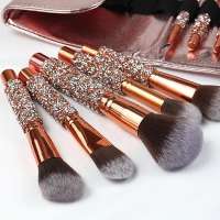 2019 new design 10pcs  diamond private label rhinestone makeup brush set with PU bag