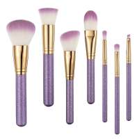 Low MOQ Acceptable 7pcs Purple Glitter Plastic Handle Novelty Private Label Brushes Makeup Brush Set