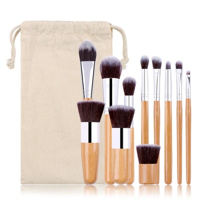 11PCS Kabuki Powder Foundation Blusher Bamboo Handle Cosmetic Brush